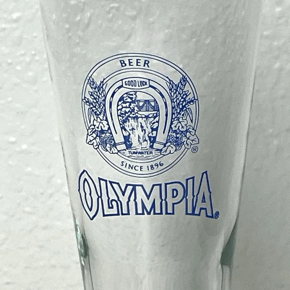 Olympia Beer Footed Pilsner Glass Vintage Horseshoe Logo Collectible Breweriana
